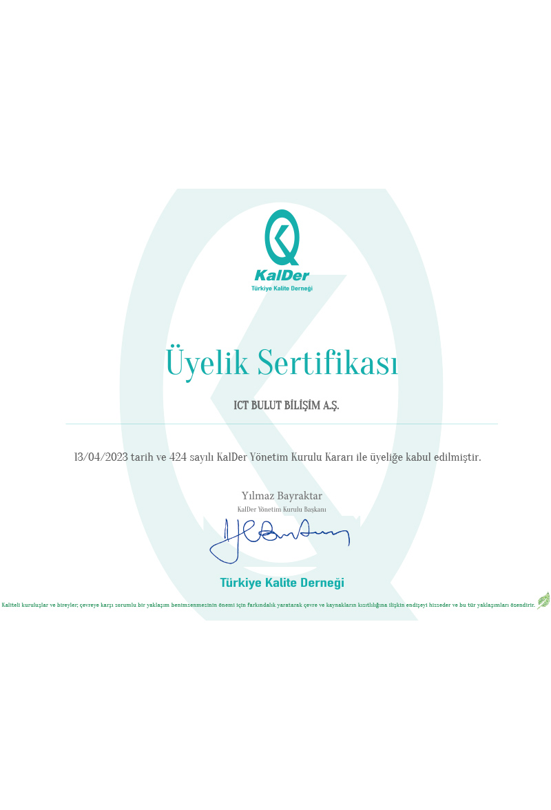 ICT BULUT BİLİŞİM A.Ş. KALDER ÜYELİK SERTİFİKASI